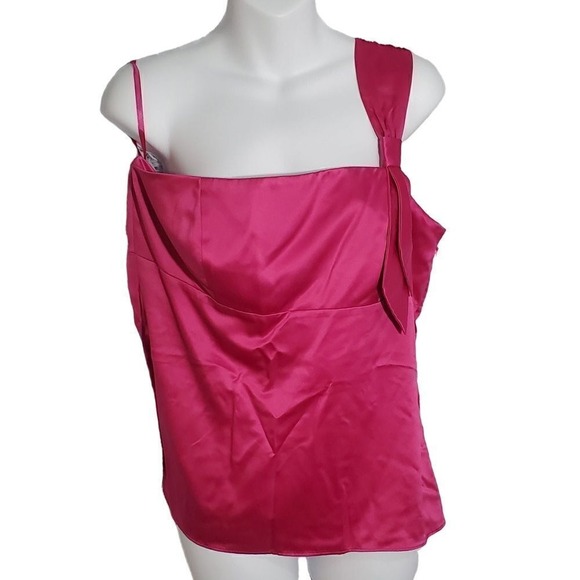 Ann‎ Taylor LOFT Petite Hot Pink Satin Asymmetrical Cami Top Sleeveless 12PNwot - Picture 1 of 5